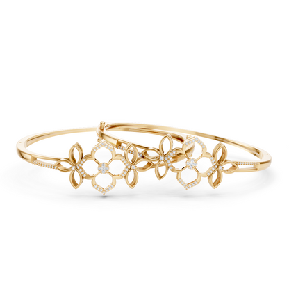 Yellow Gold Open Floral Diamond Bangle