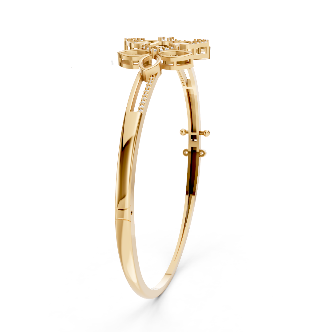 Yellow Gold Open Floral Diamond Bangle