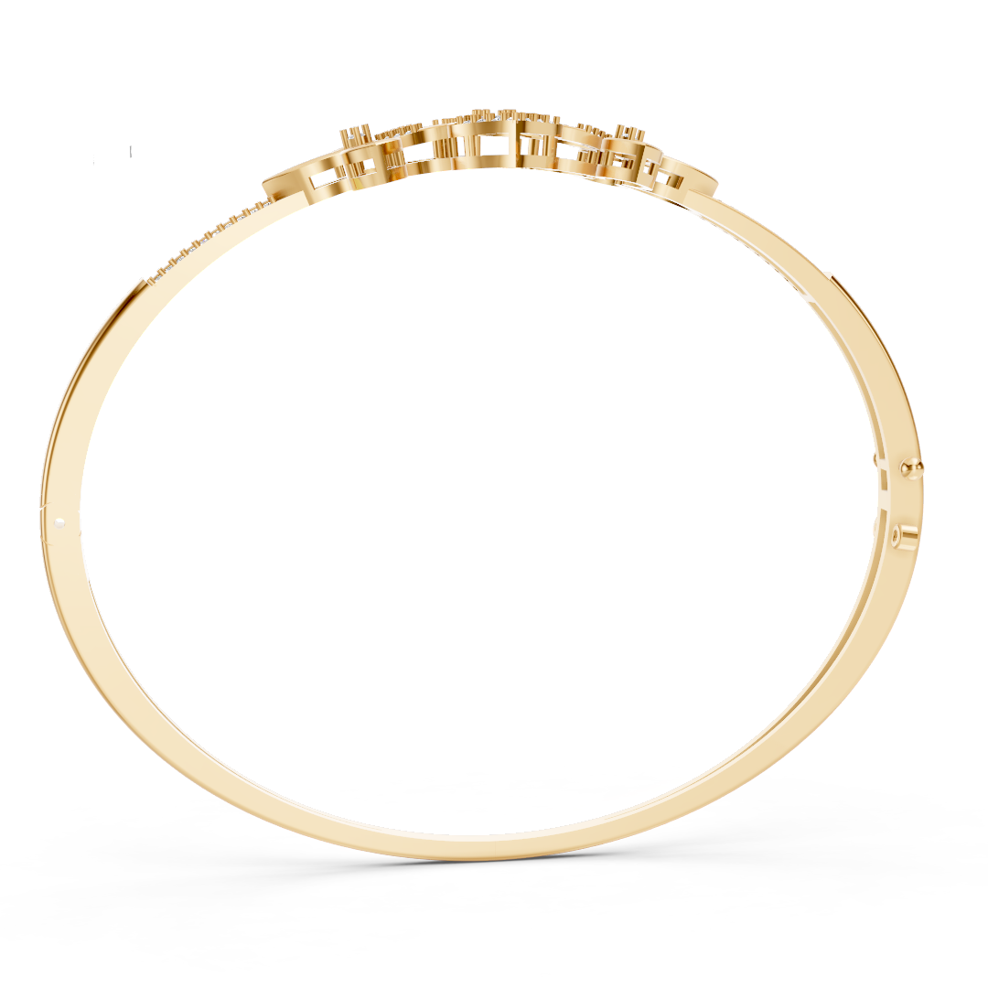 Yellow Gold Open Floral Diamond Bangle
