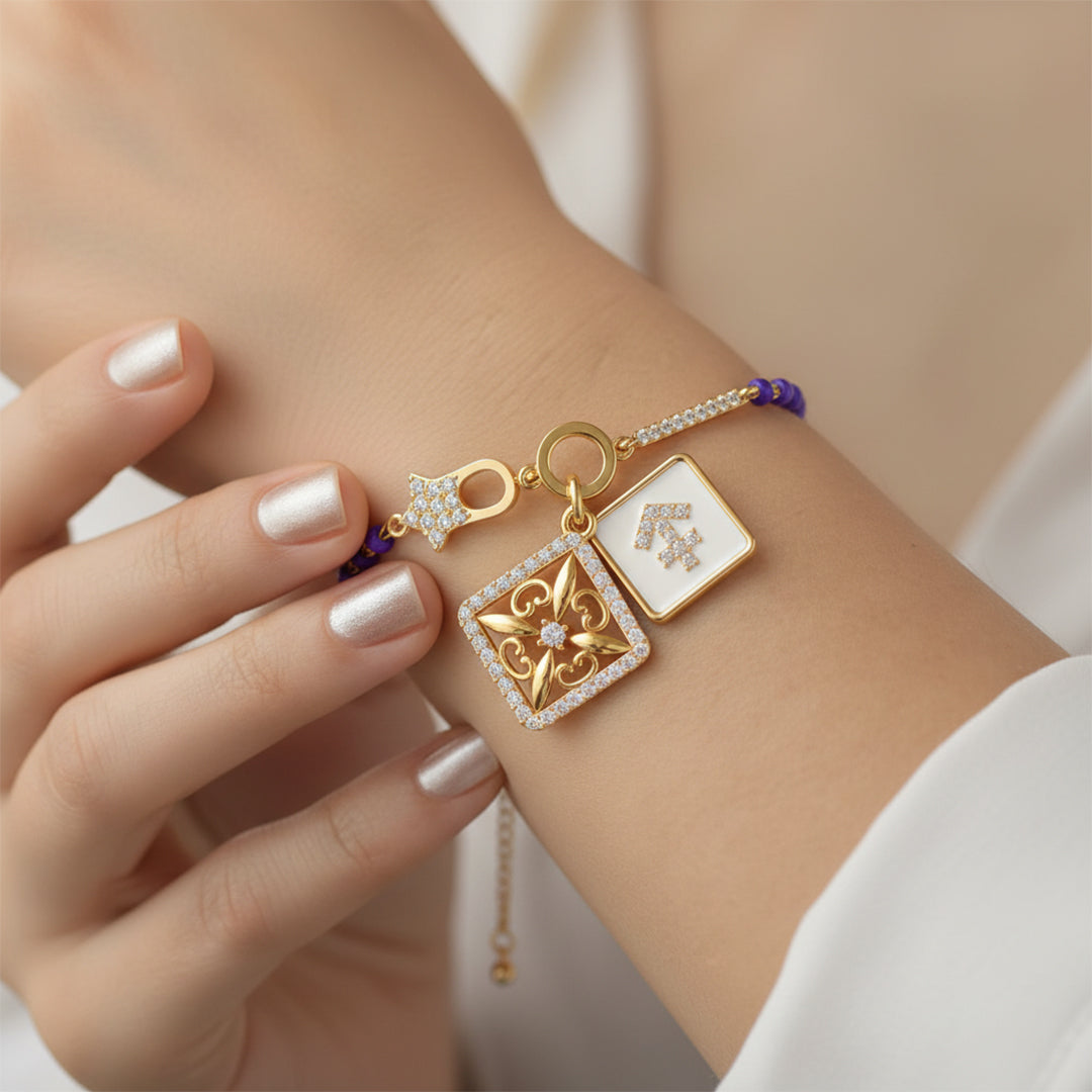 Yellow Gold Filigree Charm Bead Bracelet
