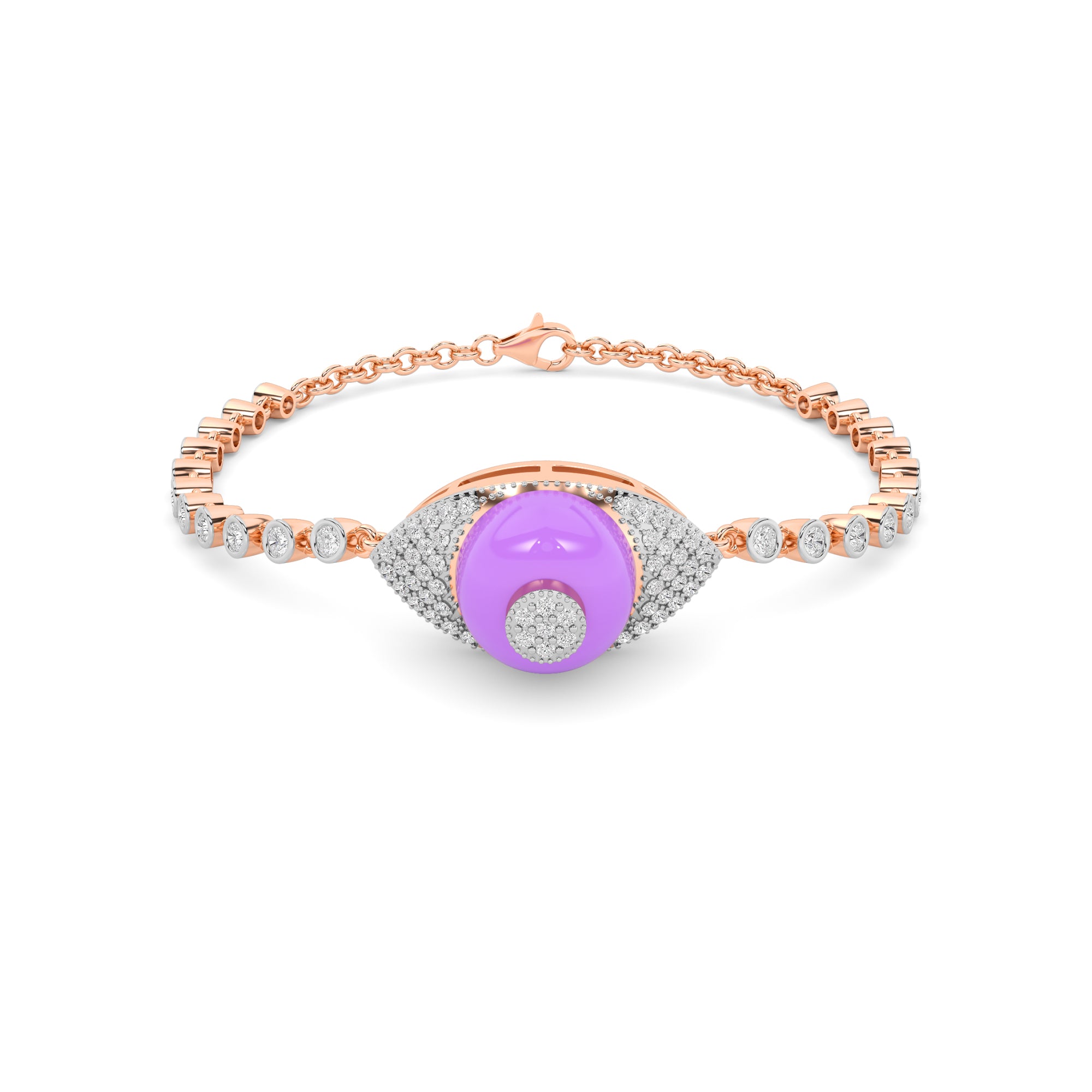 Rose Gold Purple Enamel Diamond Eye Bracelet