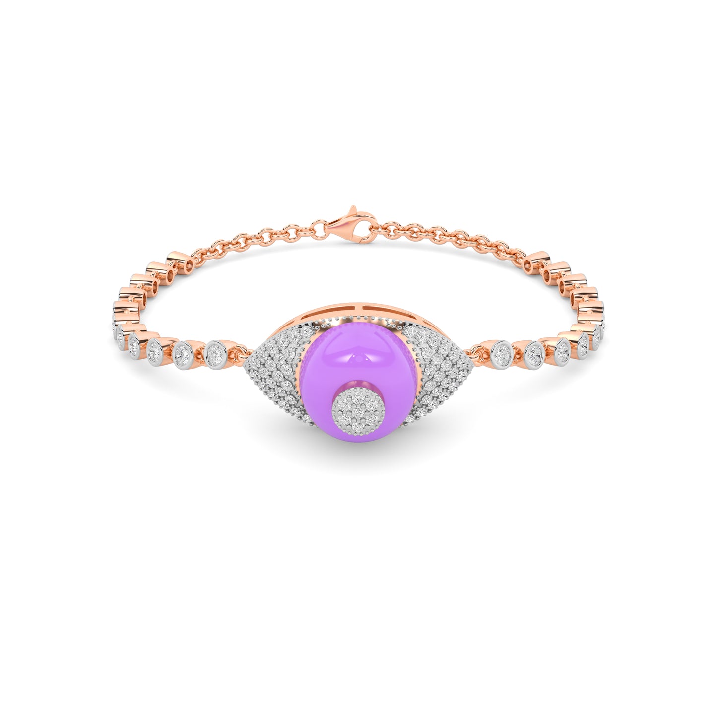 Rose Gold Purple Enamel Diamond Eye Bracelet