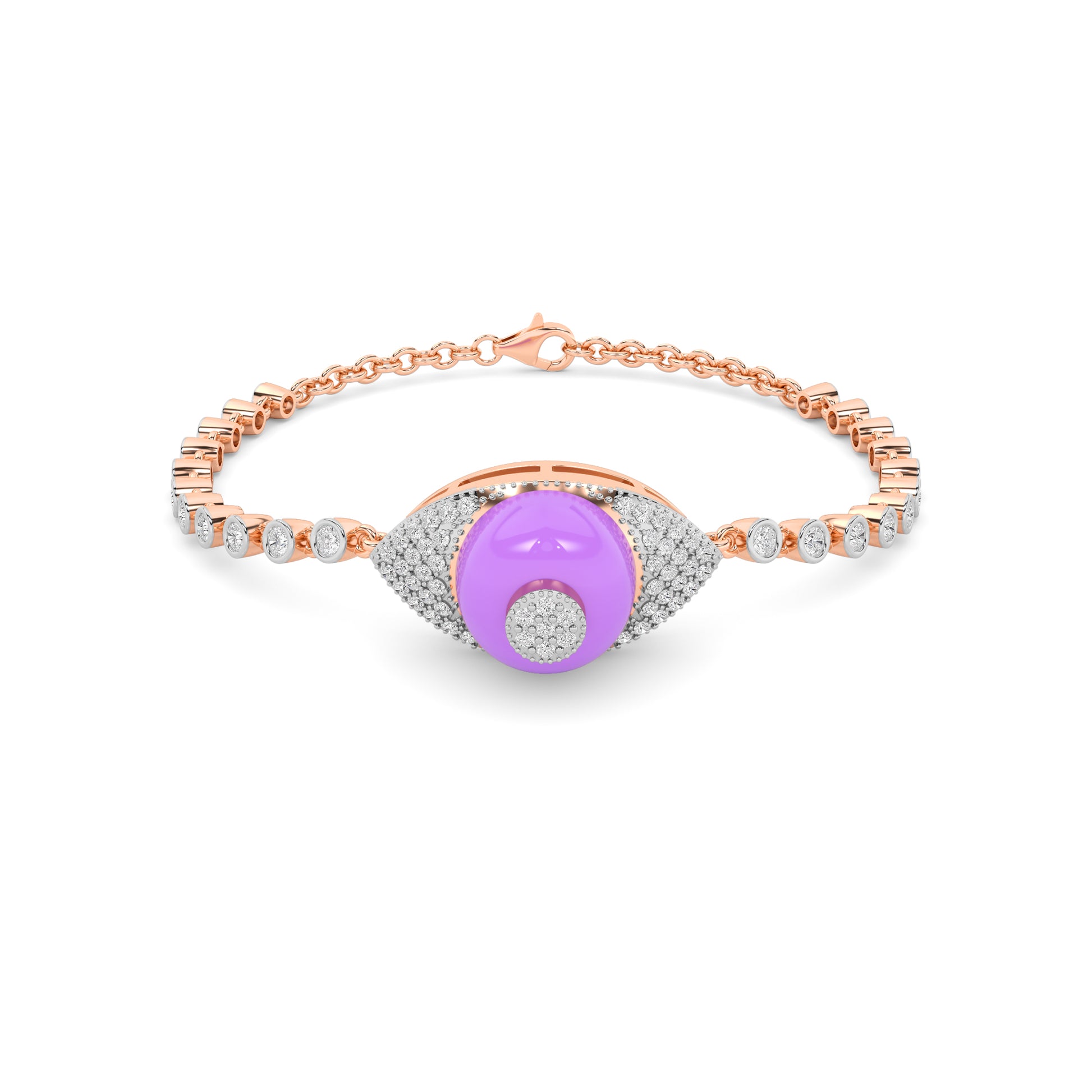 Rose Gold Purple Enamel Diamond Eye Bracelet