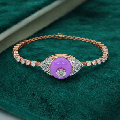 Rose Gold Purple Enamel Diamond Eye Bracelet
