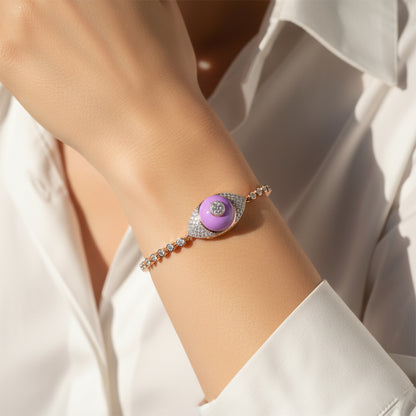Rose Gold Purple Enamel Diamond Eye Bracelet