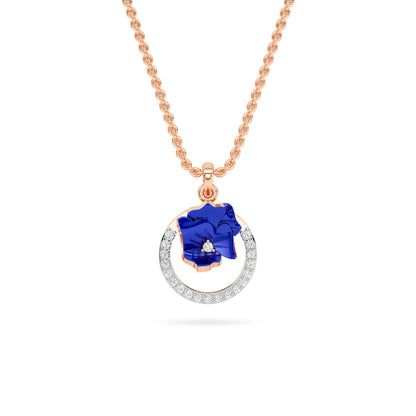 Rose Gold Blue Enamel Floral Pendant