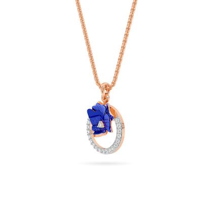 Rose Gold Blue Enamel Floral Pendant
