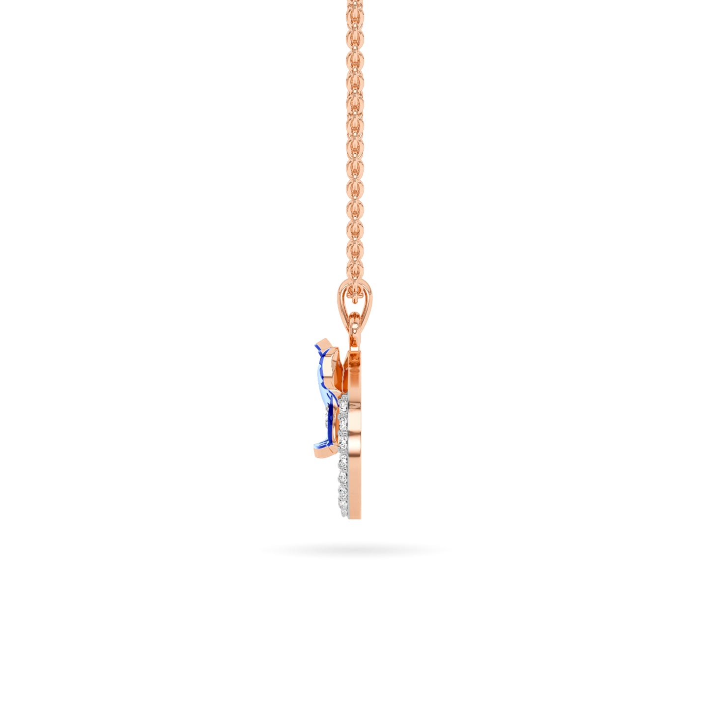 Rose Gold Blue Enamel Floral Pendant