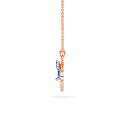 Rose Gold Blue Enamel Floral Pendant