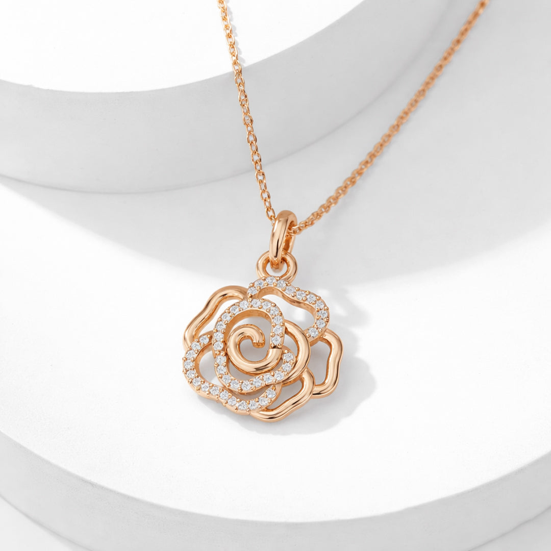 Rose Gold Open Rose Pavé Diamond Charm