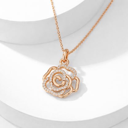 Rose Gold Open Rose Pavé Diamond Charm
