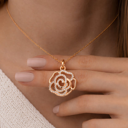 Rose Gold Open Rose Pavé Diamond Charm