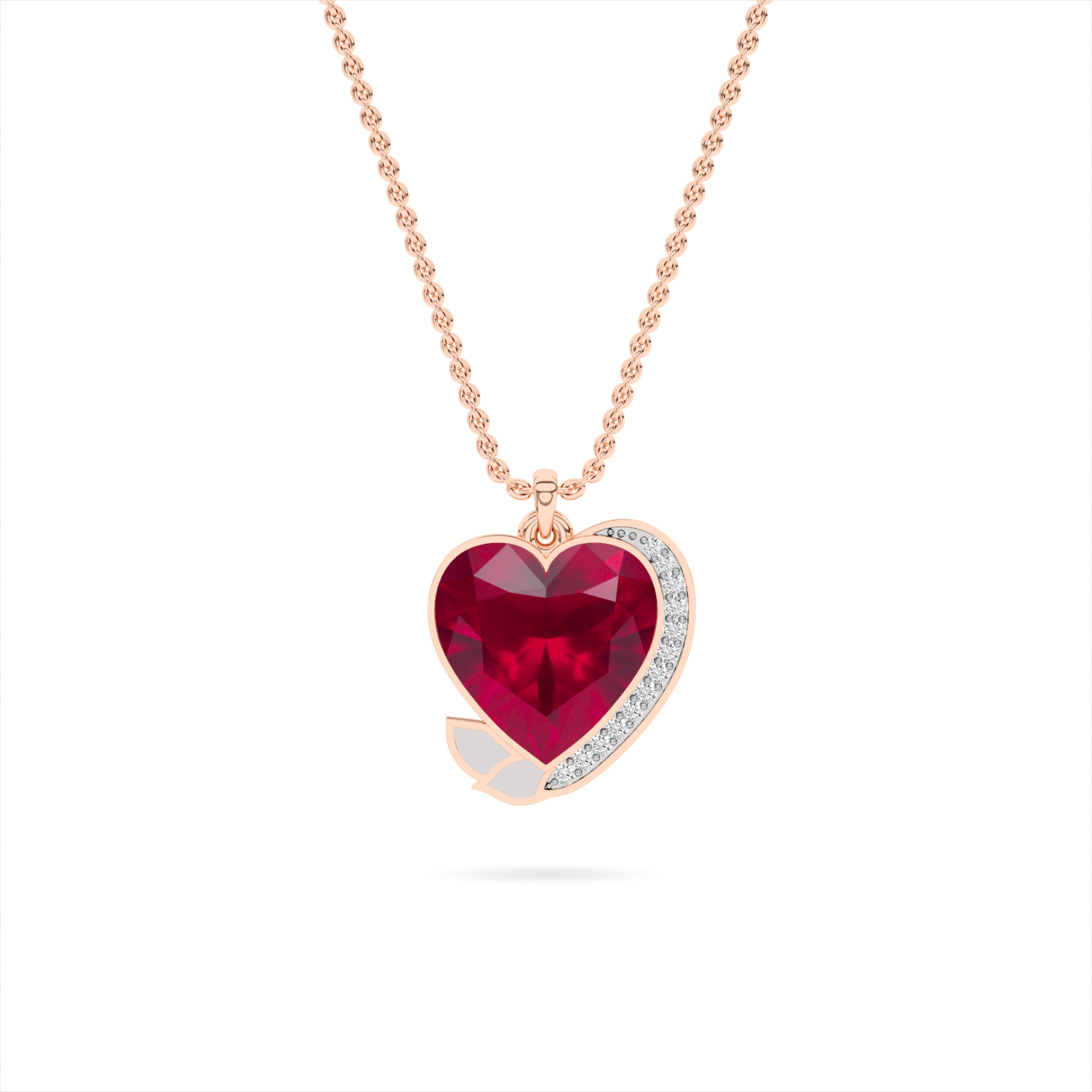 Rose Gold Ruby Heart Swirl Pendant