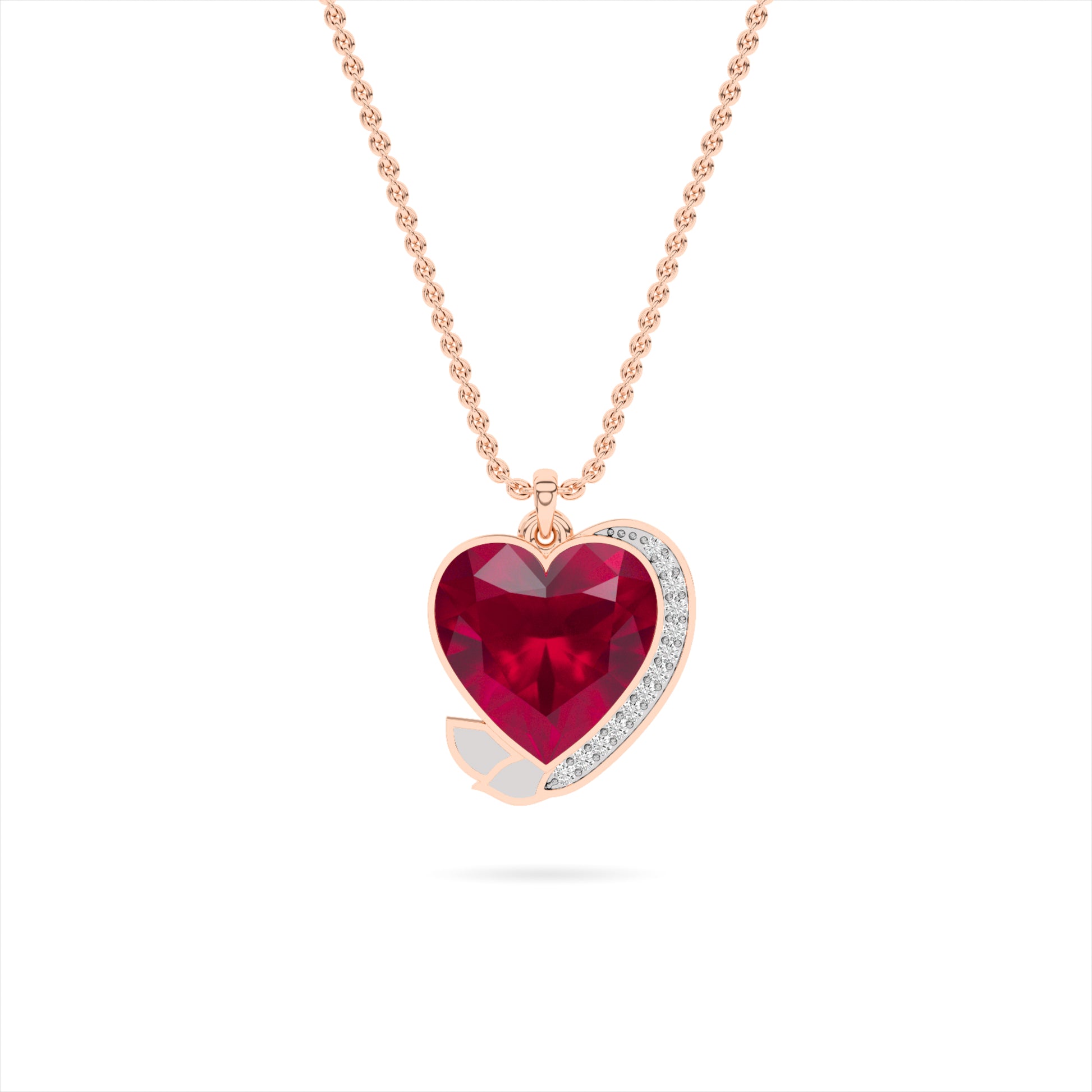 Rose Gold Ruby Heart Swirl Pendant