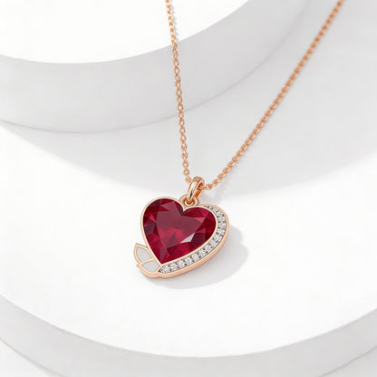 Rose Gold Ruby Heart Swirl Pendant