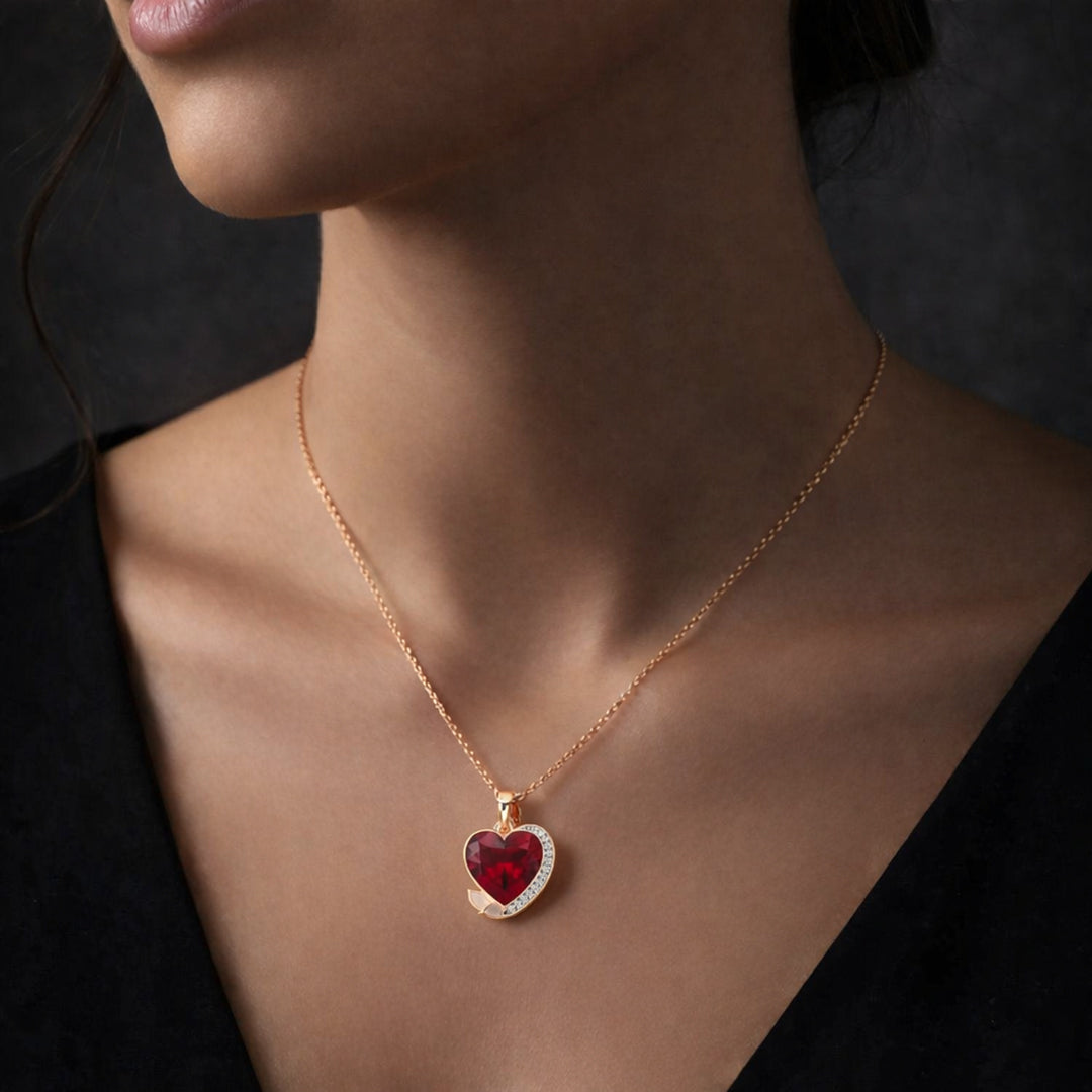 Rose Gold Ruby Heart Swirl Pendant
