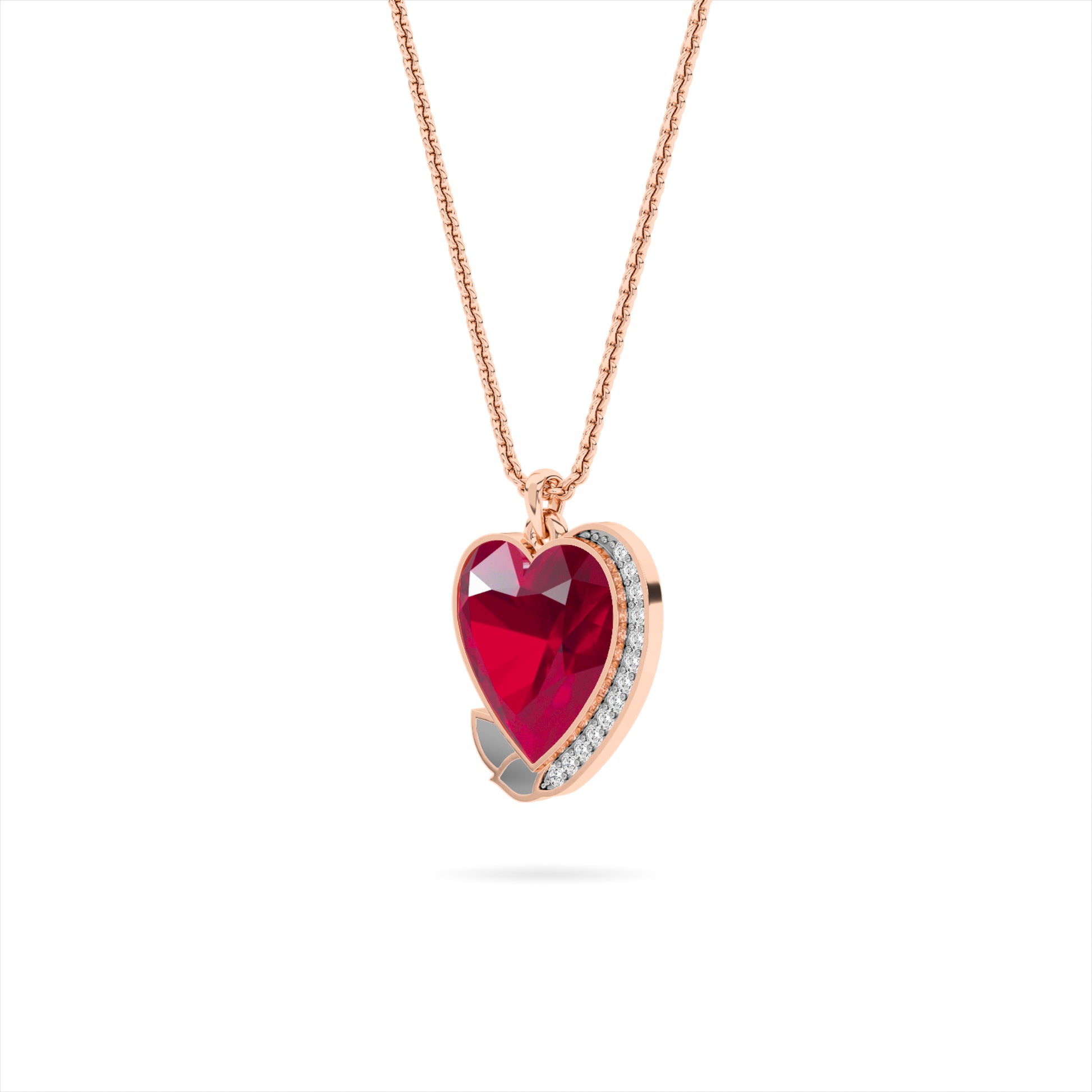 Rose Gold Ruby Heart Swirl Pendant