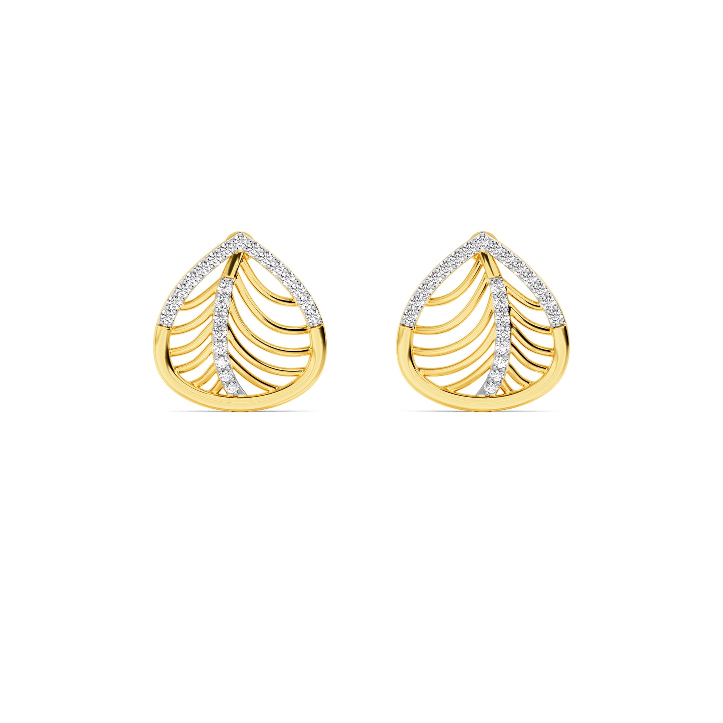Yellow Gold Open Leaf Diamond Stud Earrings