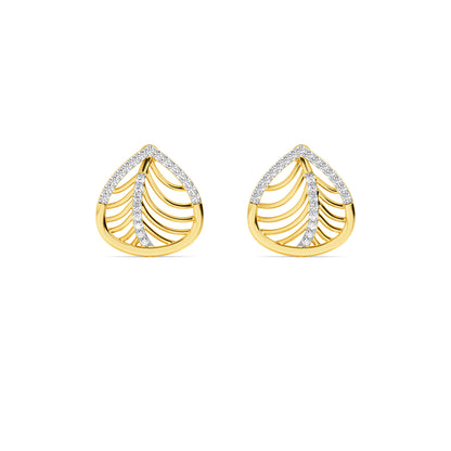 Yellow Gold Open Leaf Diamond Stud Earrings