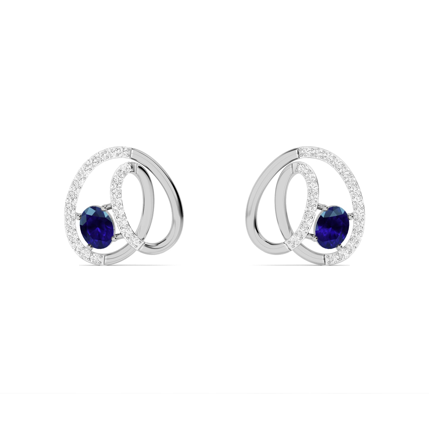 White Gold Sapphire Diamond Circle Stud Earrings