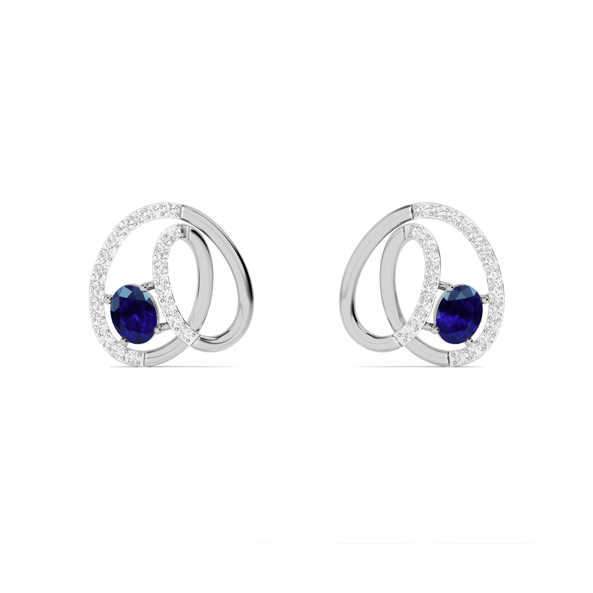 White Gold Sapphire Diamond Circle Stud Earrings