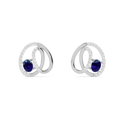 White Gold Sapphire Diamond Circle Stud Earrings