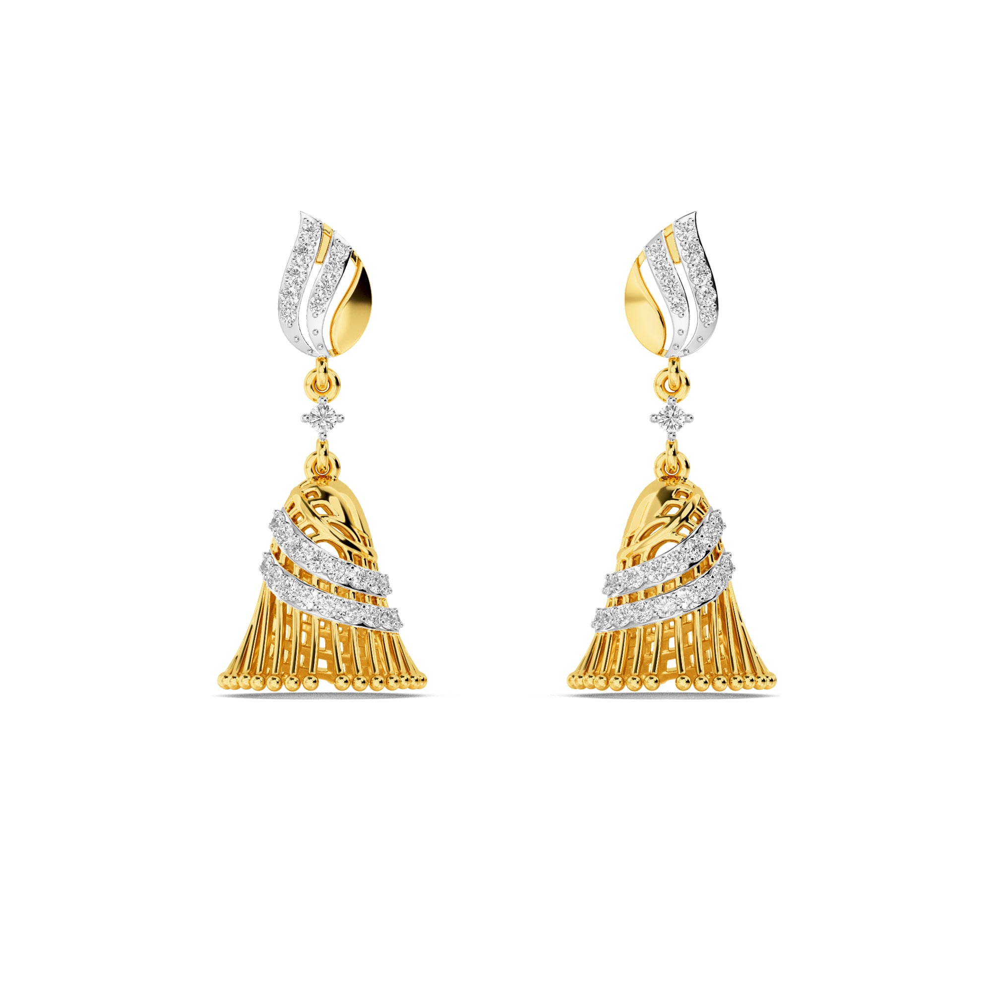 Yellow Gold Diamond Jhumka Jhumki Drop Earrings