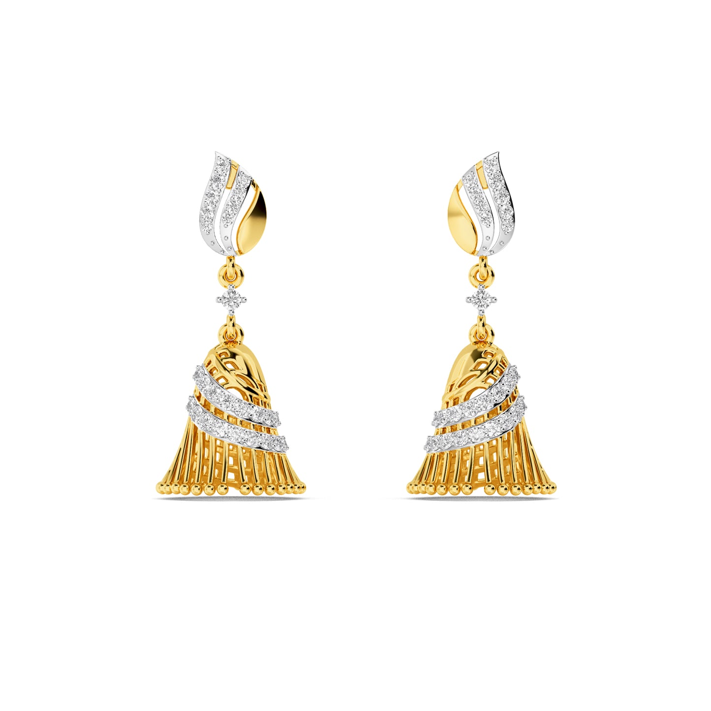 Yellow Gold Diamond Jhumka Jhumki Drop Earrings