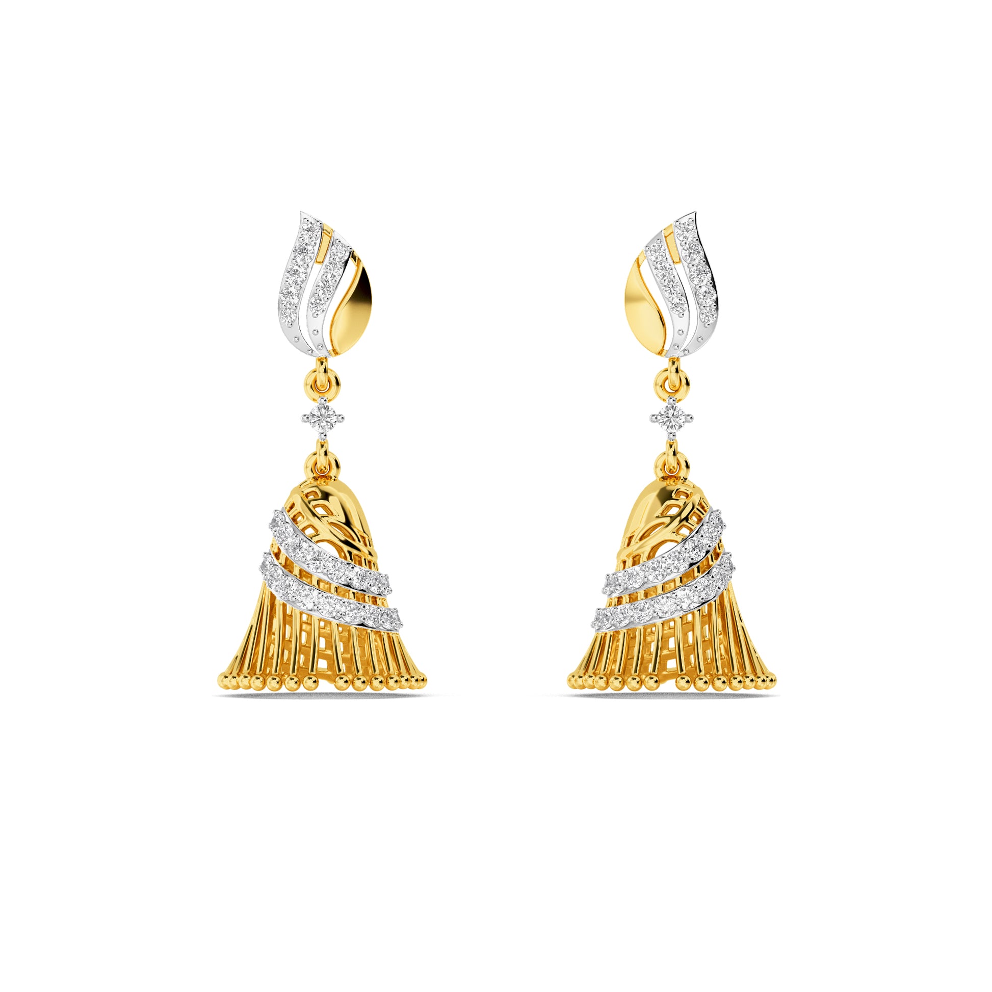 Yellow Gold Diamond Jhumka Jhumki Drop Earrings