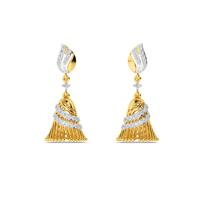 Yellow Gold Diamond Jhumka Jhumki Drop Earrings