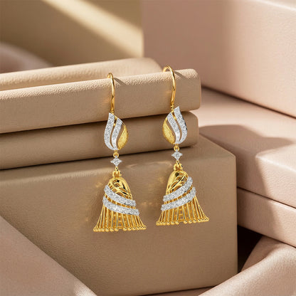 Yellow Gold Diamond Jhumka Jhumki Drop Earrings