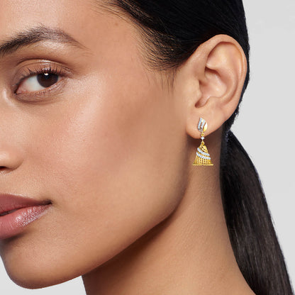 Yellow Gold Diamond Jhumka Jhumki Drop Earrings