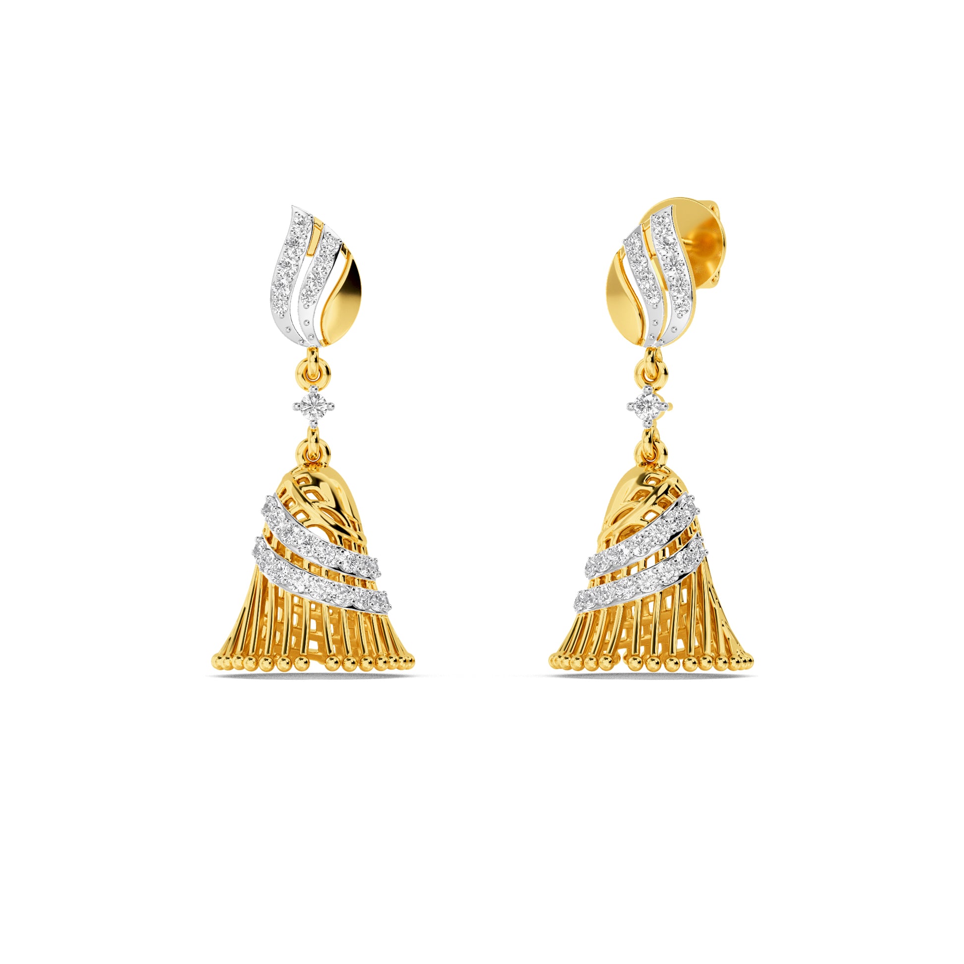 Yellow Gold Diamond Jhumka Jhumki Drop Earrings