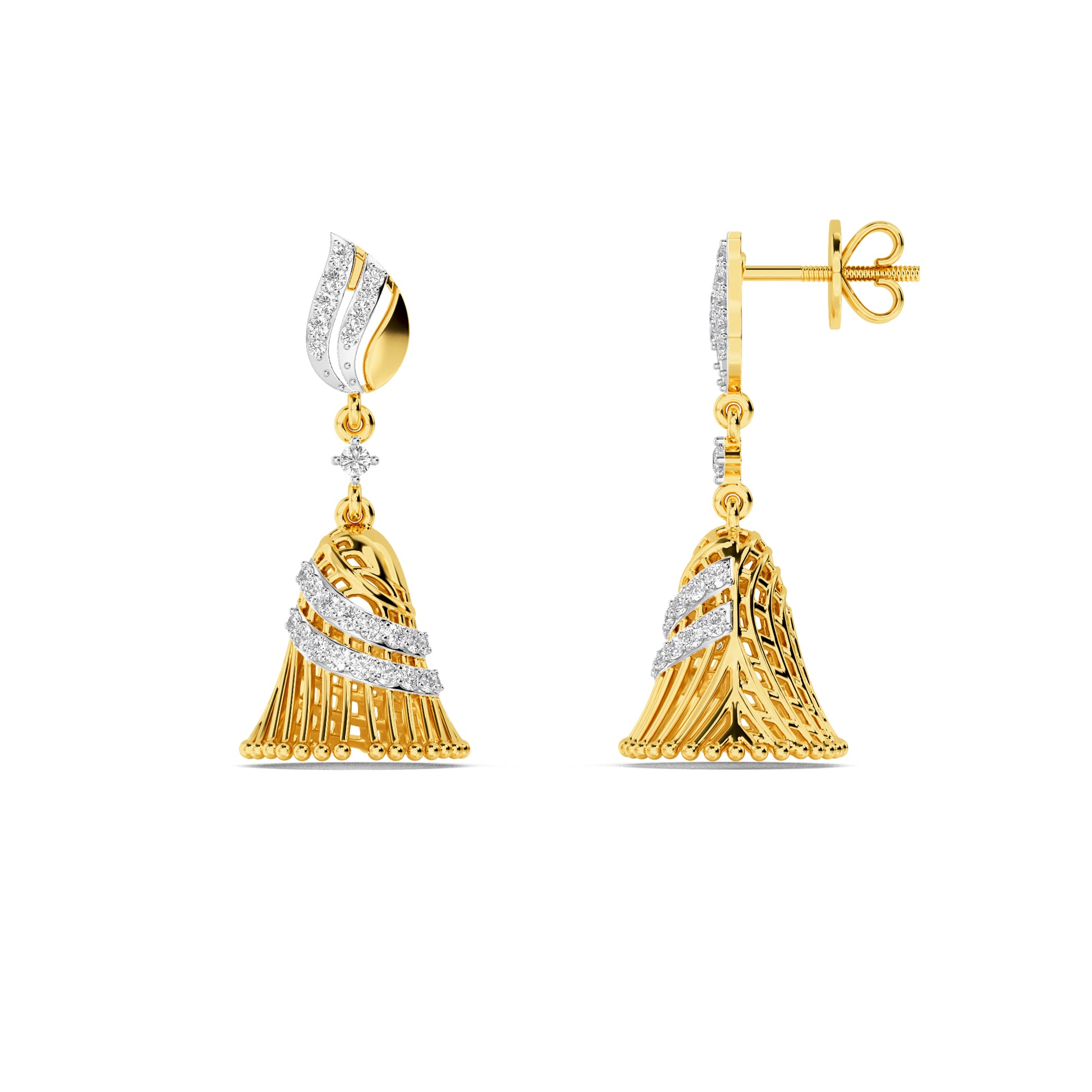 Yellow Gold Diamond Jhumka Jhumki Drop Earrings