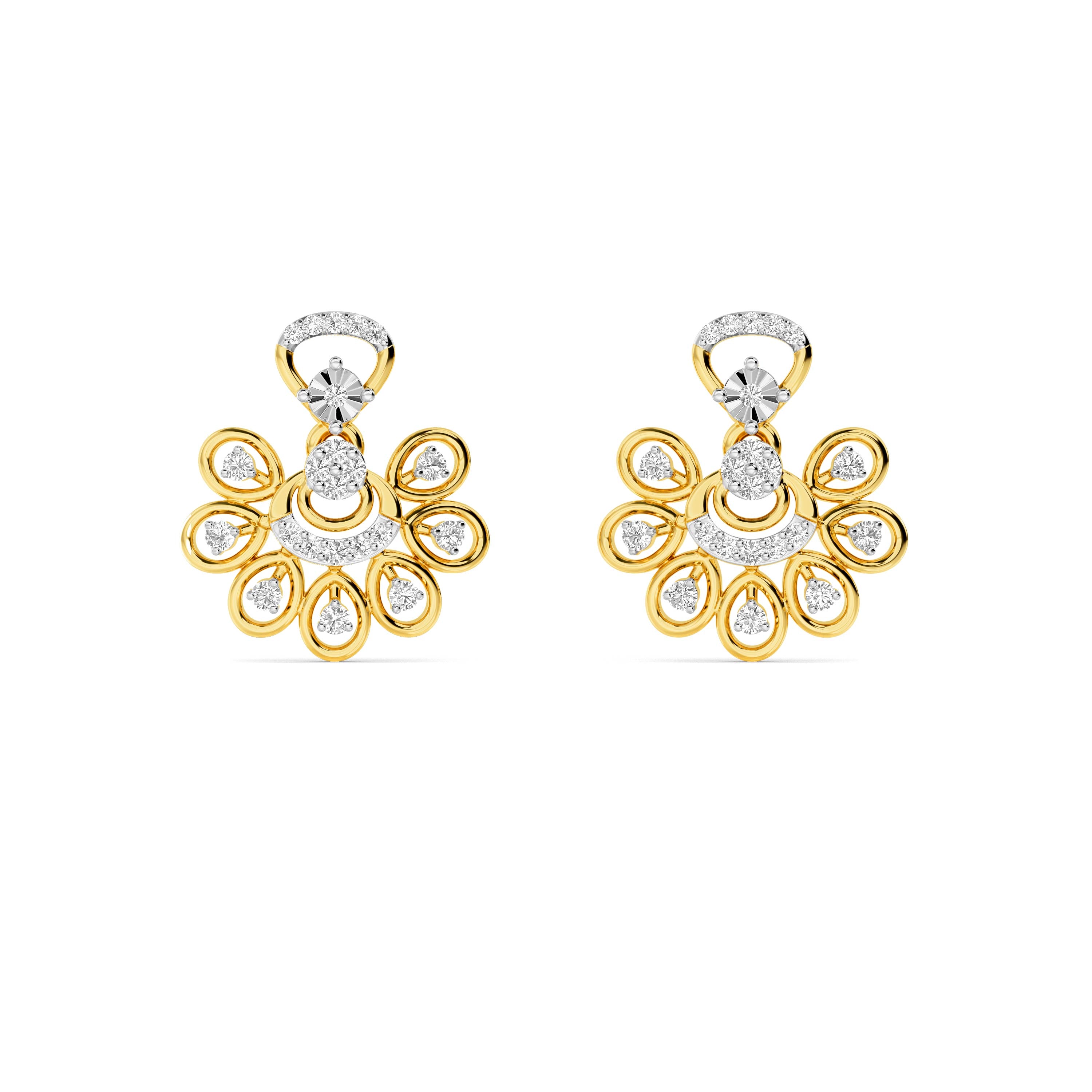 Yellow Gold Chandelier Diamond Cluster Earrings