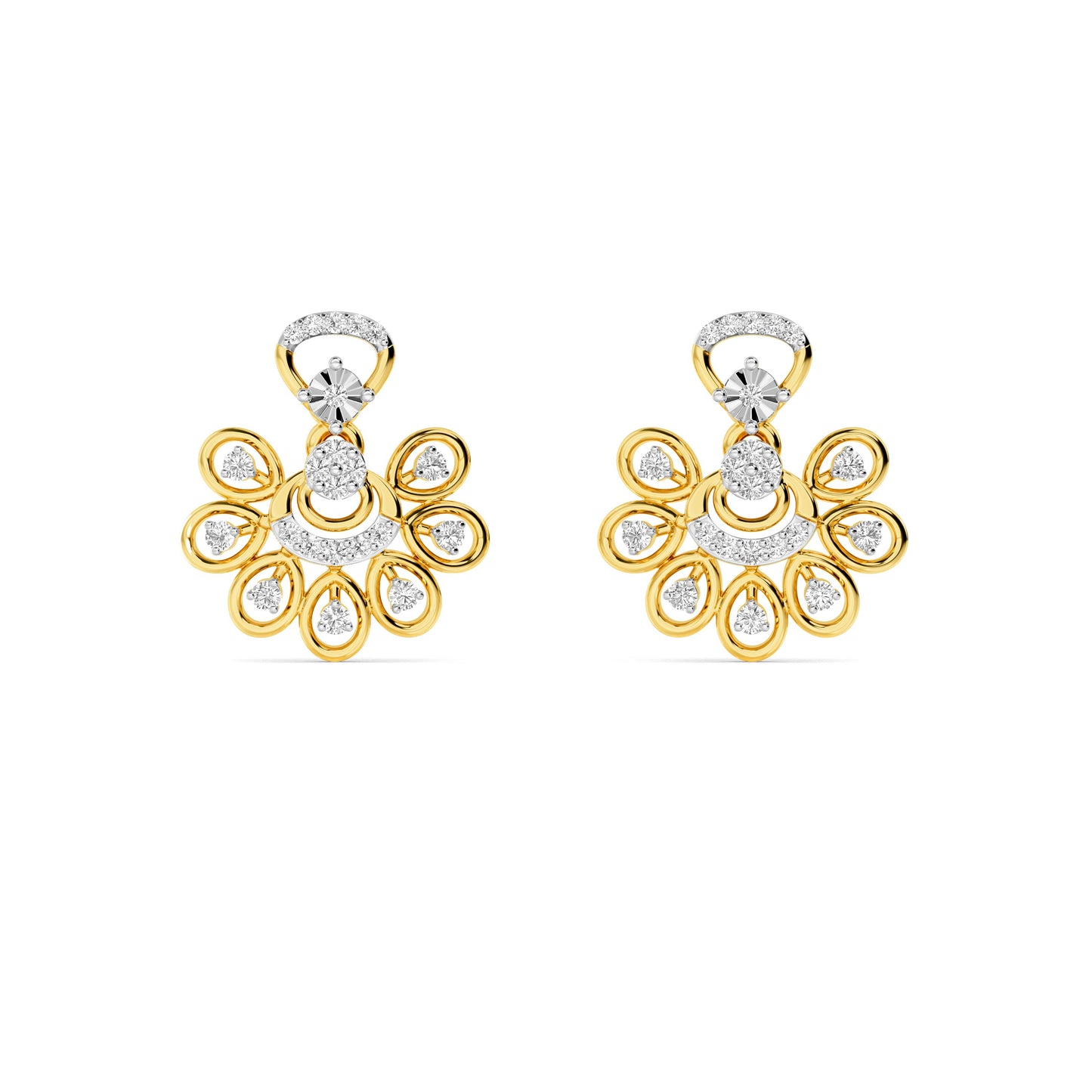 Yellow Gold Chandelier Diamond Cluster Earrings