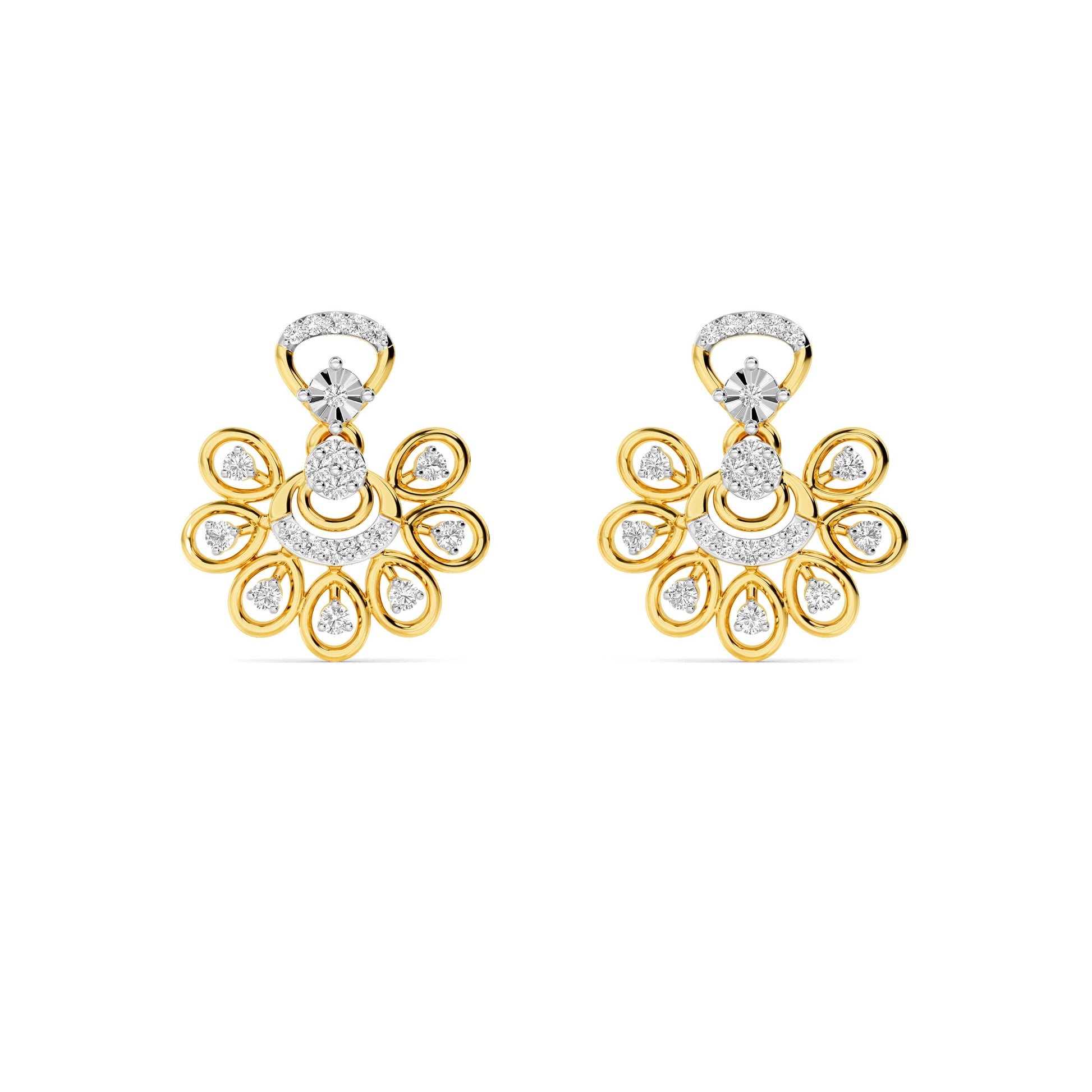 Yellow Gold Chandelier Diamond Cluster Earrings
