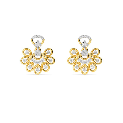 Yellow Gold Chandelier Diamond Cluster Earrings