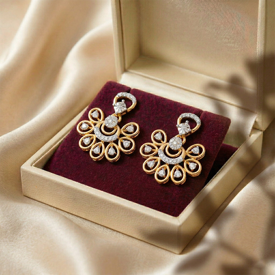 Yellow Gold Chandelier Diamond Cluster Earrings