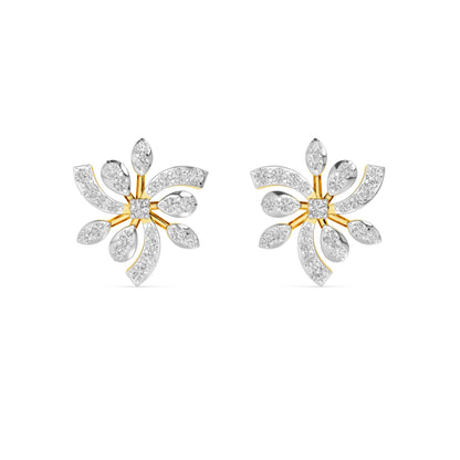 Two-Tone Starburst Diamond Petal Stud Earrings