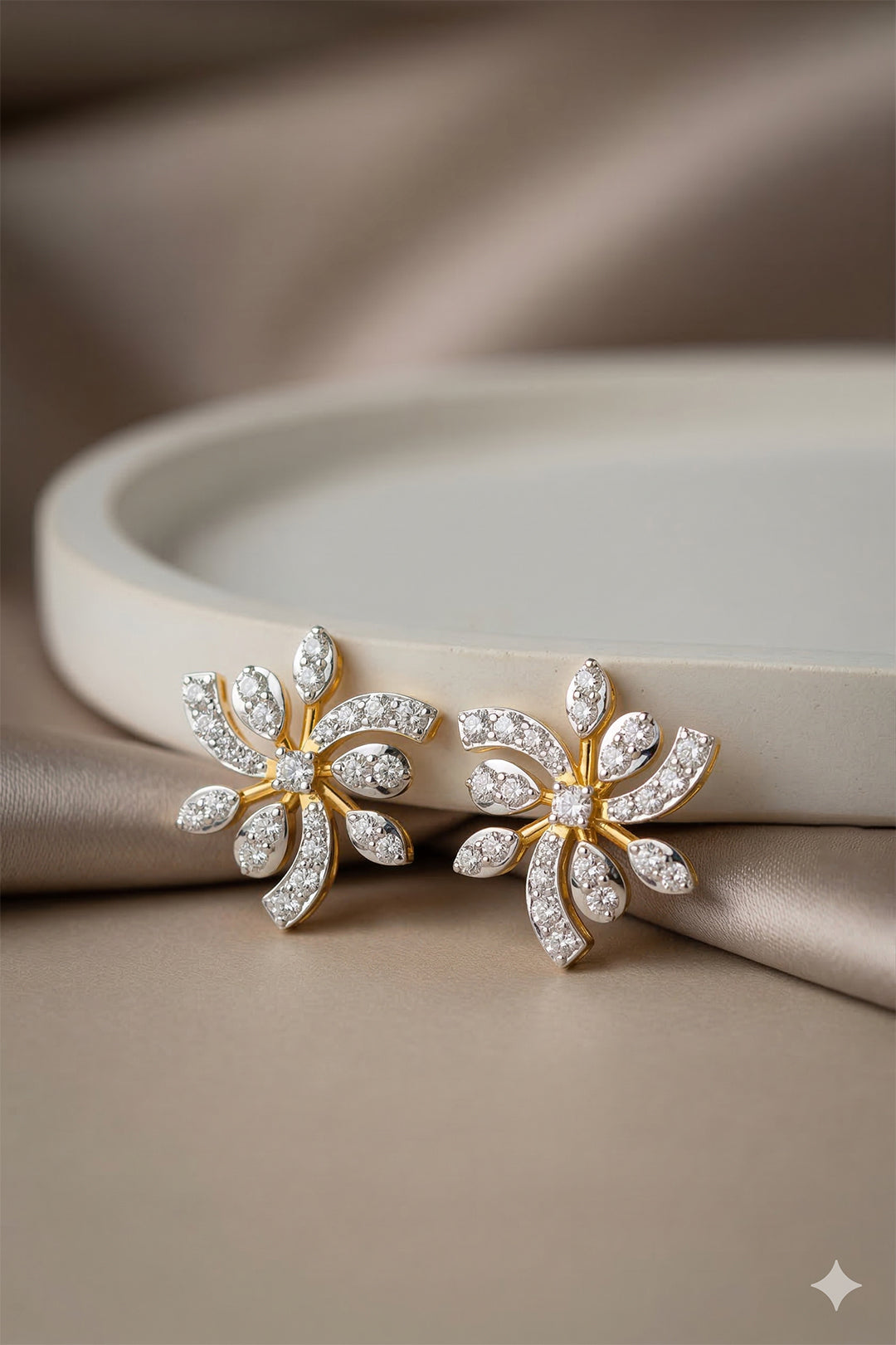 Two-Tone Starburst Diamond Petal Stud Earrings