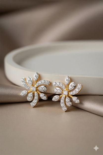 Two-Tone Starburst Diamond Petal Stud Earrings