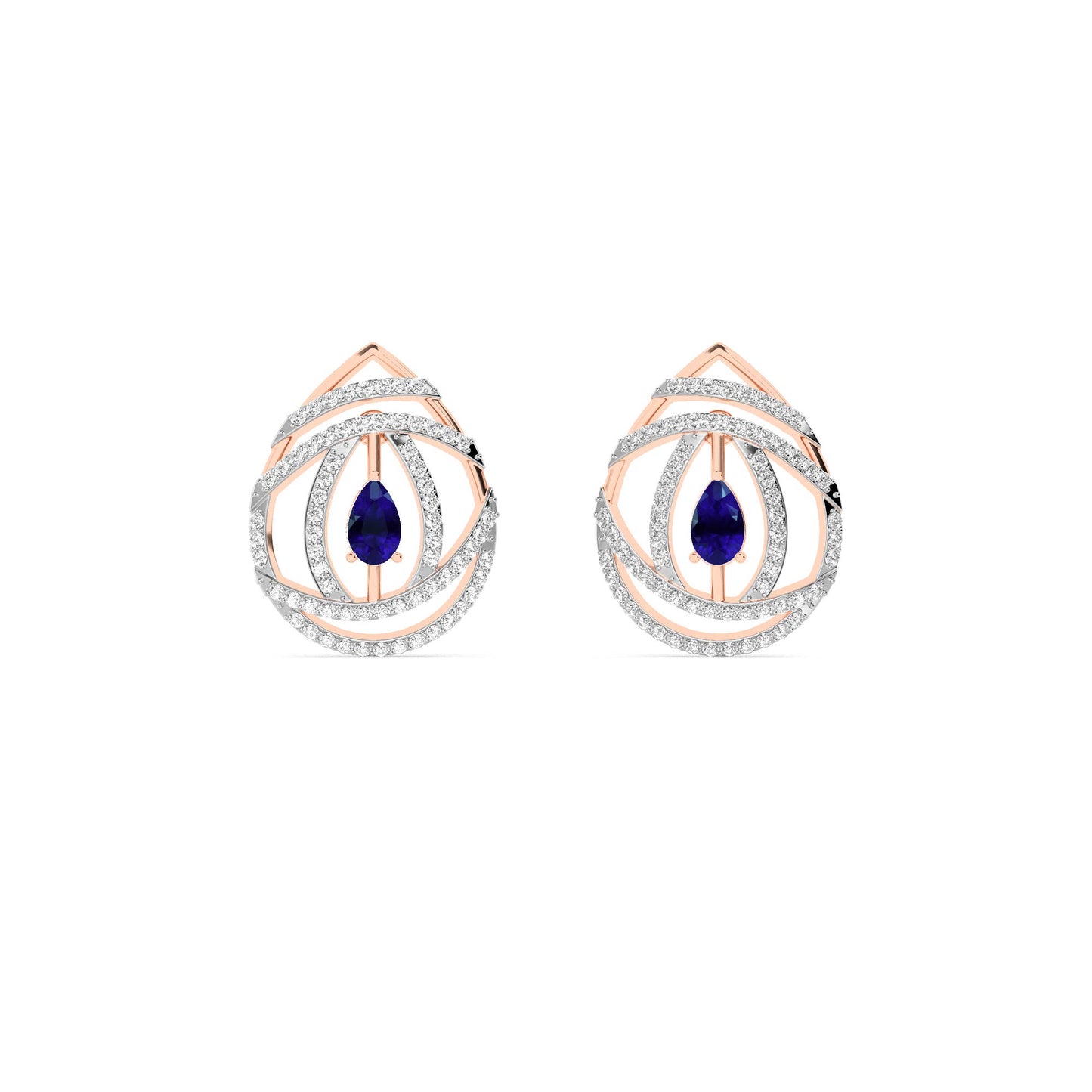 Rose Gold Sapphire Diamond Orbital Stud Earrings
