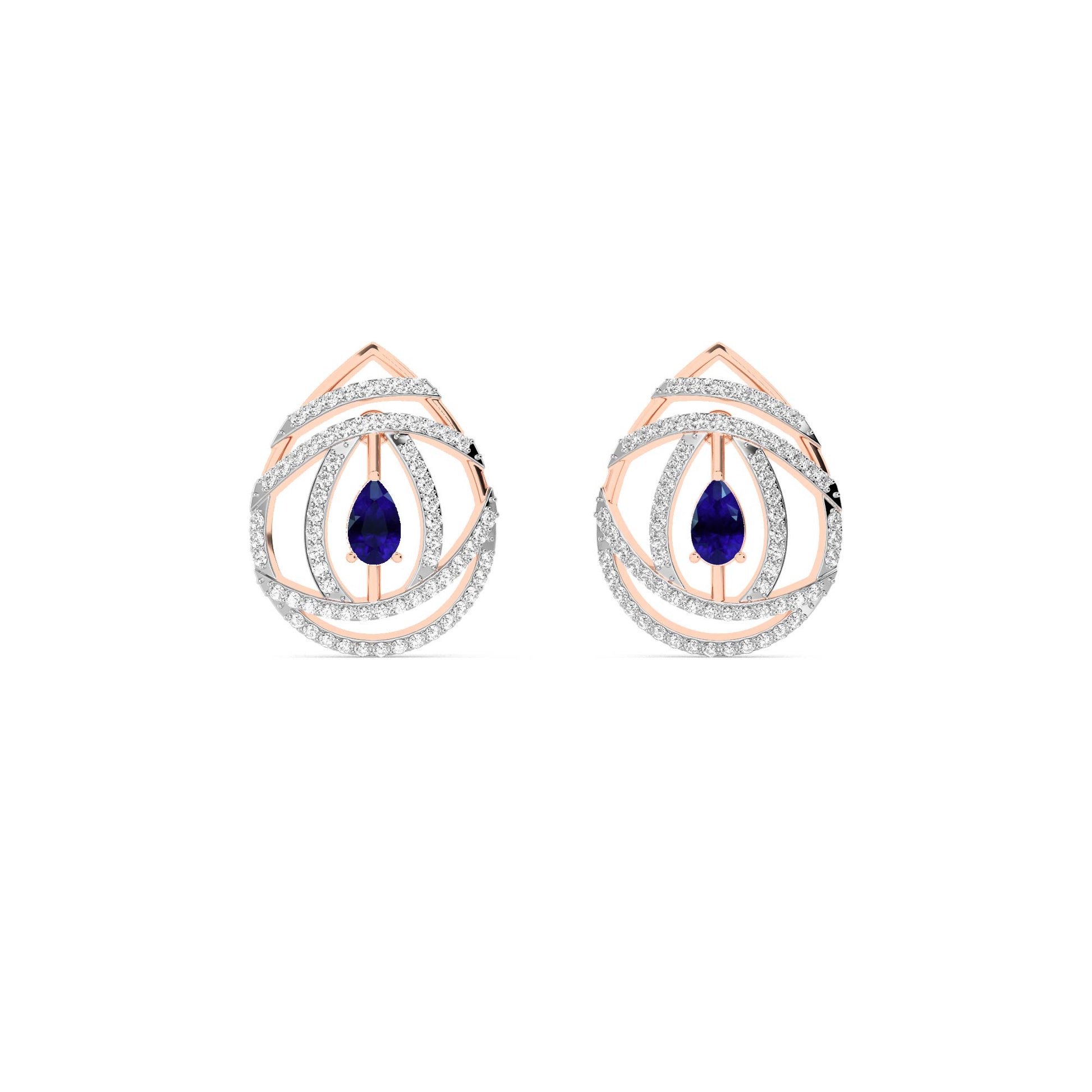 Rose Gold Sapphire Diamond Orbital Stud Earrings