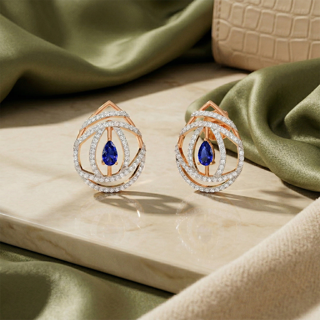Rose Gold Sapphire Diamond Orbital Stud Earrings