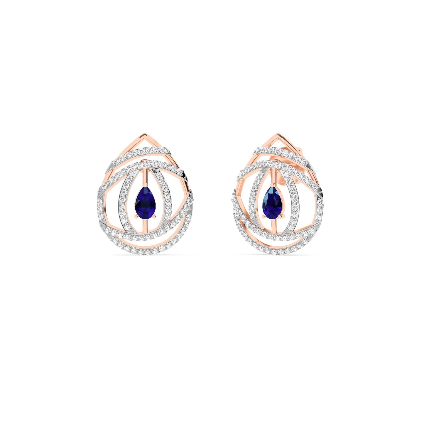 Rose Gold Sapphire Diamond Orbital Stud Earrings