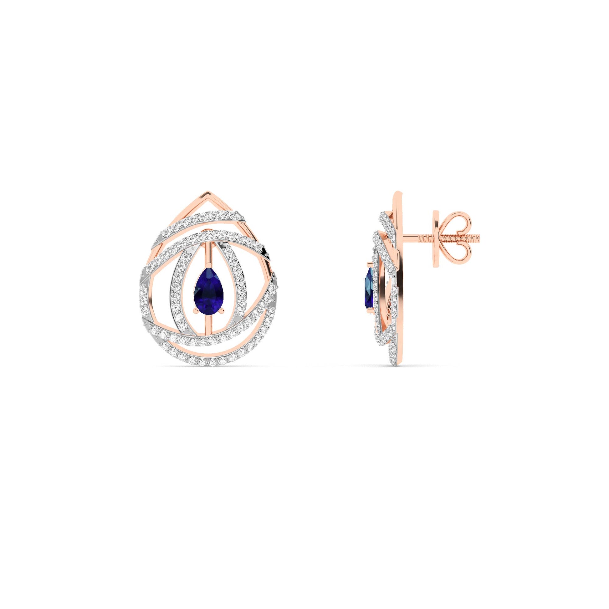Rose Gold Sapphire Diamond Orbital Stud Earrings