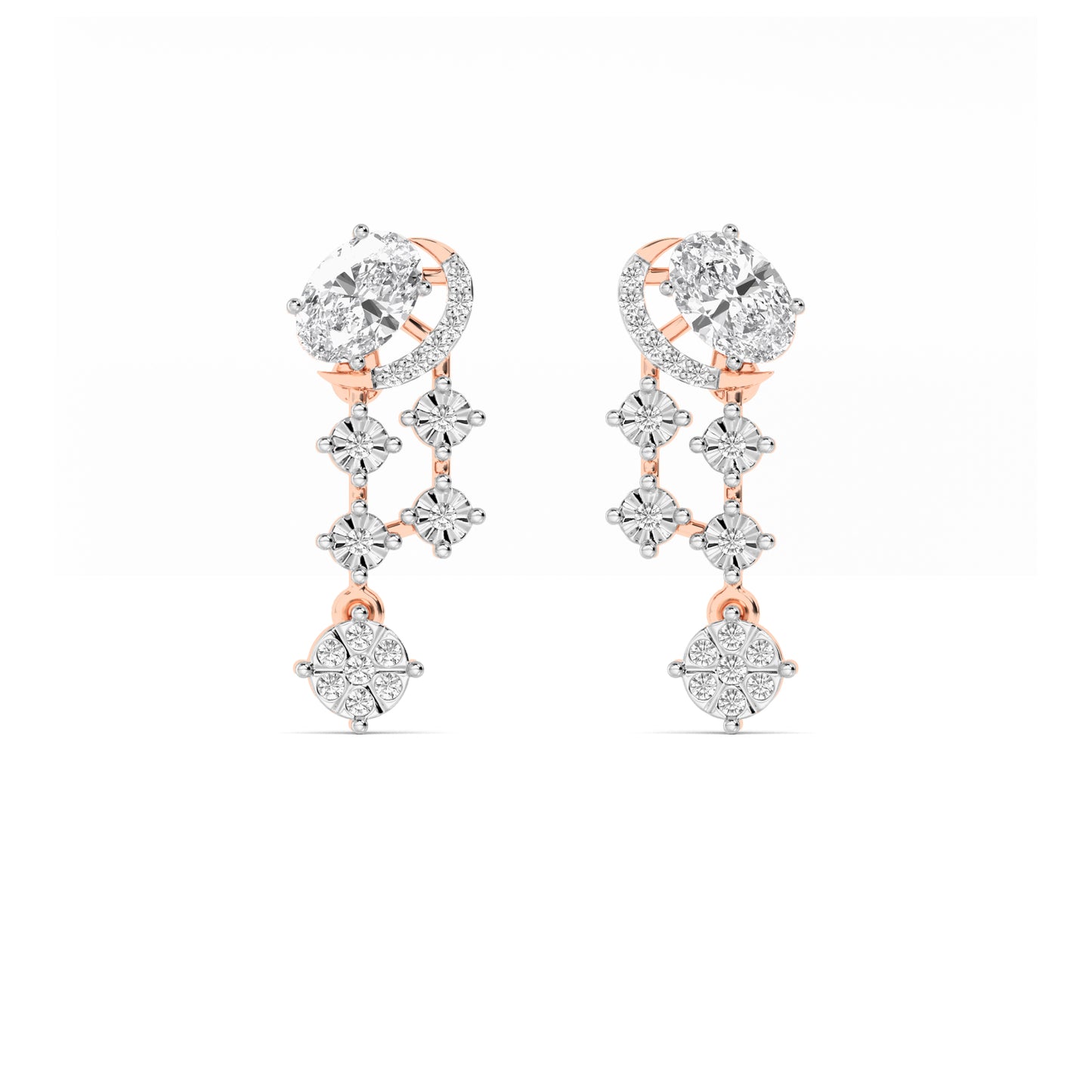 Rose Gold Oval Diamond Cascade Drop Earrings