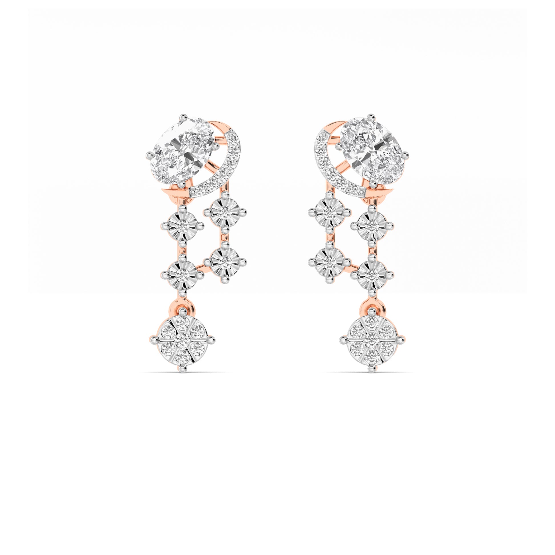 Rose Gold Oval Diamond Cascade Drop Earrings