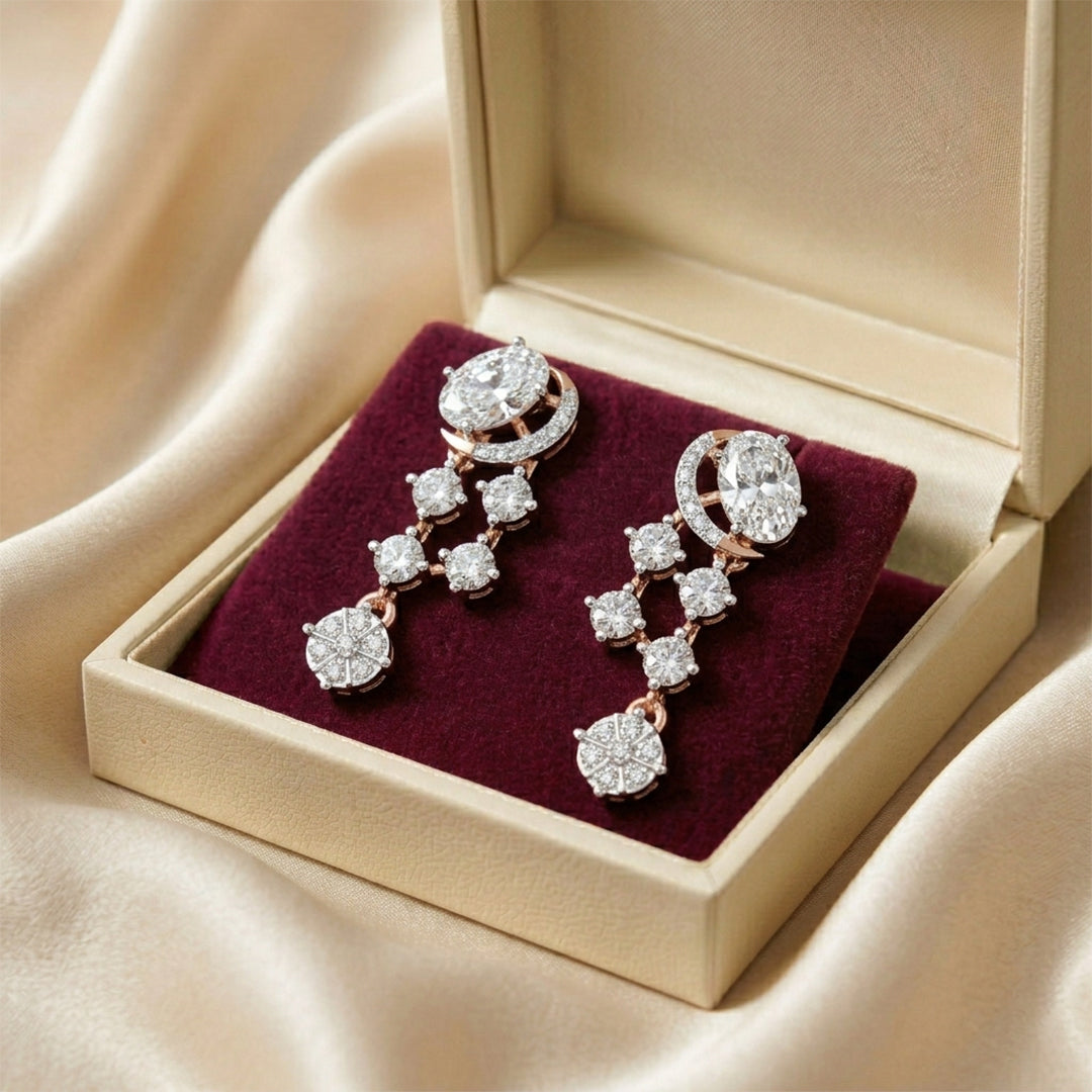 Rose Gold Oval Diamond Cascade Drop Earrings